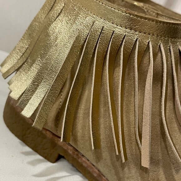 kATE SPADE ANKLE BOOTS FRINGE BOHO SUEDE GIPSY TAN/GOLD TRUFFLE SIZE 6.5 - Picture 9 of 16